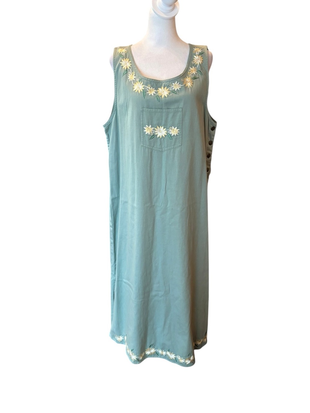 Agapo Vintage 90s Sleeveless Maxi Jumper Dress Green Floral Embroidered Women XL